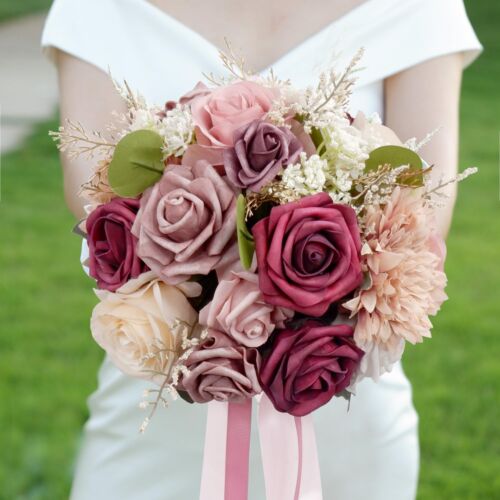 Wedding Bouquets for BrideArtificial Flowers Roses Bouquet Fake Flowers Silk ...