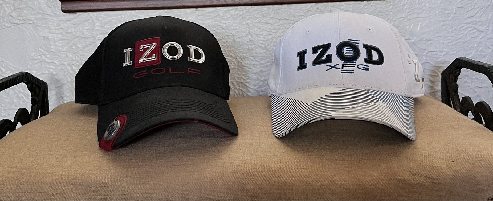 Izod Logo Golf Hats Two Adjustable Strapback Caps White Black Red eBay
