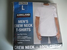 Kirkland Signature Men 6-pack White 100 Heavyweigh Cotton Crew Neck T-Shirt L