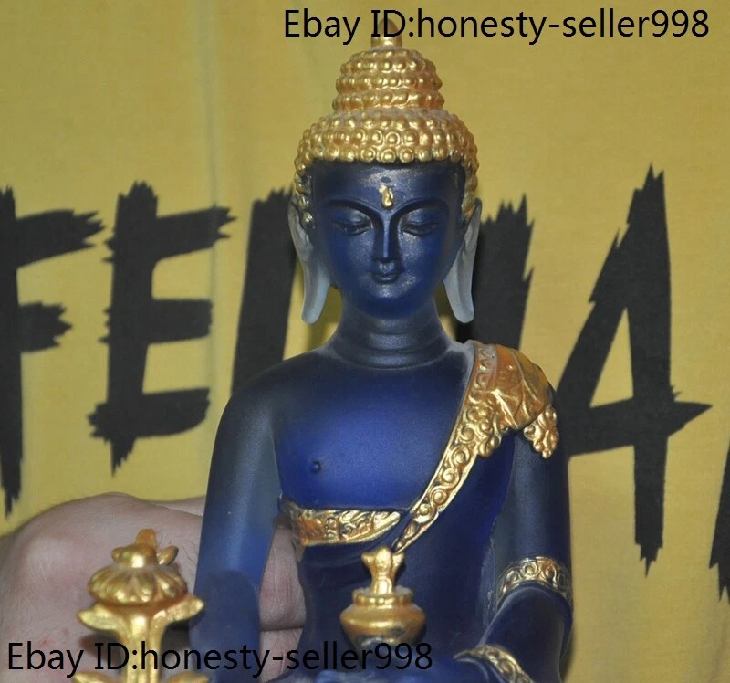 Antiguo templo budismo tibetano de 8,2"" vidrio Liuli dorado Sakyamuni Buda estatua Foto 2 de 4