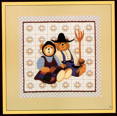 American Gothic Needlepoint Canvas KIT Bears Quilts Farm 19x19 in. Linda Healy