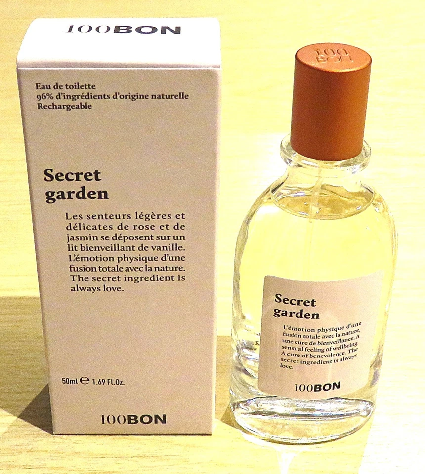 100 BON SECRET GARDEN 50ML EDT VEGAN REFILLABLE SPRAY NEW & BOXED FREE POST.