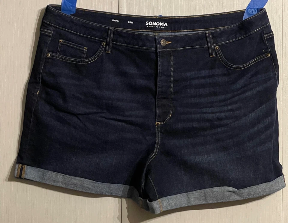 Pantalones cortos de mezclilla para mujer Sonoma azul talla 24W azul lavado oscuro puños apertura de pierna Foto 3 de 4