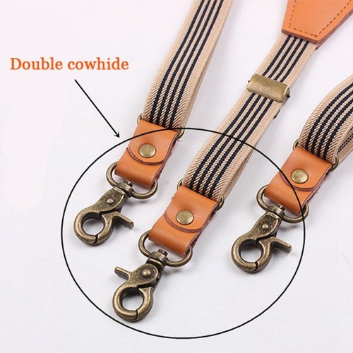 Men's Vintage Stripe Suspenders Y Back 3 Hooks Suspenders Man for Pants Casual - Picture 4 of 13