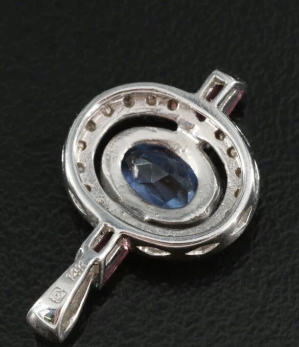 Juego de aretes y colgantes de diamantes y zafiro azul turmalina rosa de oro blanco de 14k Foto 2 de 4