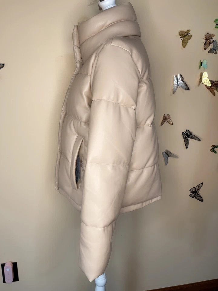 С RP $199 ☀️ New Abercrombie Faux Vegan Leather Coat Jacket Puffer XL Beige - Image 4 of 4