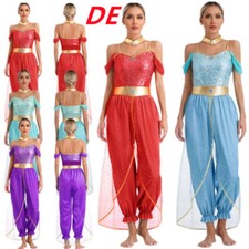 DE Damen Jasmin Prinzessin Kostüm Ärmellos Halloween Party Cosplay Verkleidung