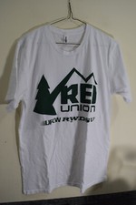 REI Co-op Union Logo White Screenprint Spell Out T-Shirt USA Made MENS M