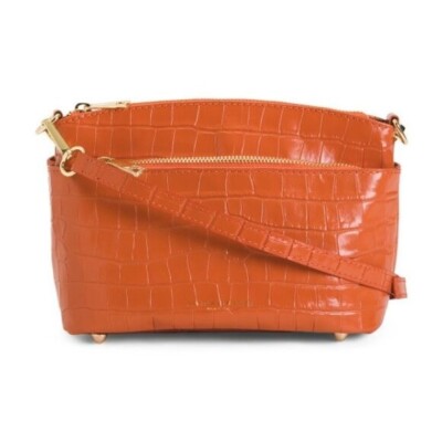 DIVINA FIRENZE Orange Leather Triple Entry Cocco Crossbody - Made In Ita 