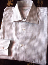 Luigi Borrelli White and Gray Check 100 Cotton Dress Shirt 16 /41 sleeves 36