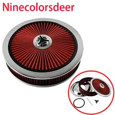 14"X3" High Flow Round Red Air Cleaner Filter Kit Thru Washable For SBC BBC 350