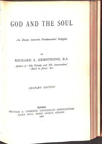 God and the soul: An essay towards fundamental religion, Armstrong, Richard Acla - 第 1/1 張圖片