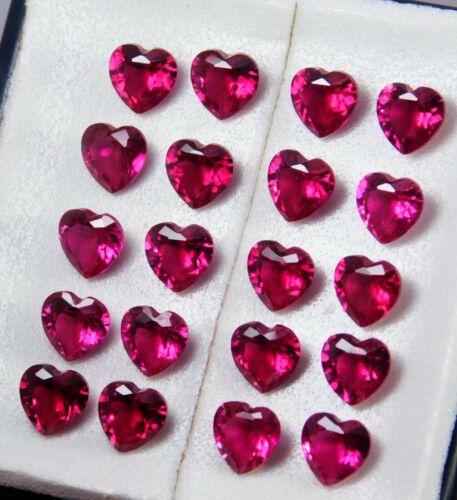 Ruby Loose Gemstone 20 Piece 20.00 Cts 6 mm Treated Certified Heart Shape Lot - Picture 1 of 12