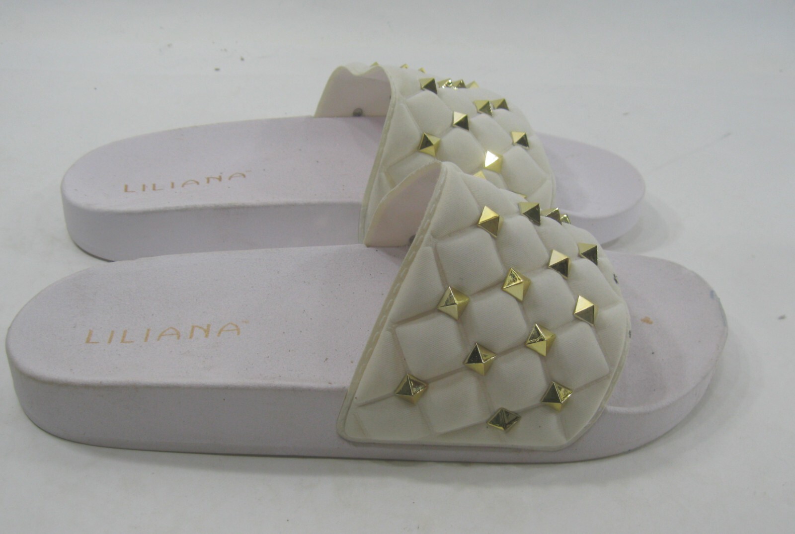 PANTOFOLA D’ORO LILIANA Slip On pantofola BIANCO BORCHIE ORO sandali donna taglia 8