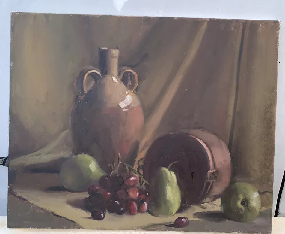 Still life of Fruit Grapes Wine Jug Oil Painting on Canvas Classical ...