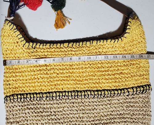 Women's NWT Sonoma Raffia Woven Shoulder Bag Purse Yellow Large - Picture 6 of 8