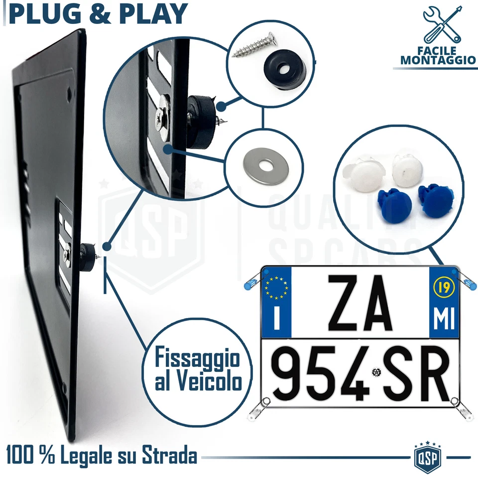 Portatarga POSTERIORE per Renault 4 Quadrato Kit COMPLETO in ACCIAIO - Immagine 4 di 4