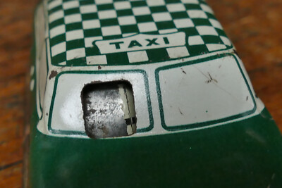 Vintage 1950s Japan Tin Litho Green & White Taxi Toy Car - 4