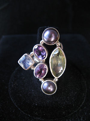 Ring Multi Edelstein Amethyst Perle Regenbogen Mondstein Gr. 6,25 likeestyle sajen