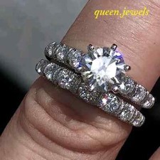 Round Cut 2.31CT Lab-Created Diamond 14K White Gold Over Wedding Ring Set Gift