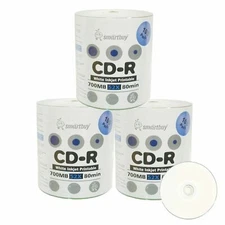 300 Pack Smartbuy CD-R 52X 700MB White Inkjet Printable Blank Recordable Discs