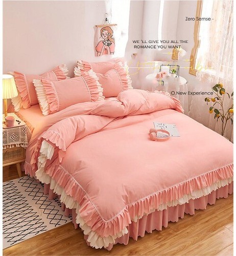 Rosa Prinzessin Stil Bettbezug Bettlaken Kissenbezug 2 Personen Luxus Bettwäsche Set - Bild 18 von 33