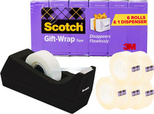 Scotch Gift Wrap Tape with Scotch Desktop Dispenser, 6 Rolls of 3/4" X 1000" Eac