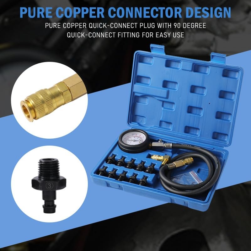 Oil Pressure Tester Tool, Oil Pressure Gauge kit, 0-140 PSI Pressure Test blue