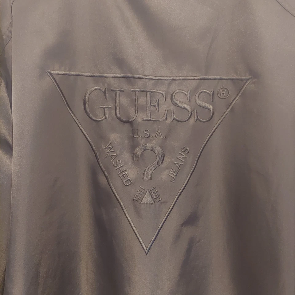 Guess Mens Dark Army Green Embroidered Bomber Jacket Size Large - Image 2 of 4