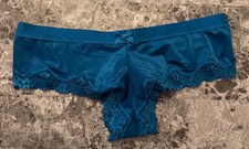NWT VICTORIA'S SECRET SMALL BLUE SATIN SMOOTH LACE STRAPPY RARE CHEEKY PANTIES