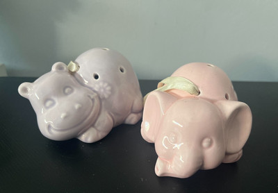 2 VINTAGE KERAMIK POMANDER NILPFERD & ELEFANT
