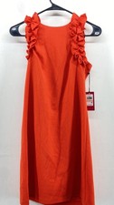 NWT!! Vince Camato Orange Sheath Sleeveless Pencil Ruffle Gold Zip Dress Size 2