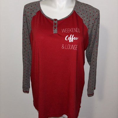 Sleep by Cacique Red & Gray  Weekends Coffee & Lounge  Henley Sleep Shirt 18/20