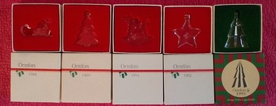 Orrefors Crystal Christmas Tree Ornaments ( LOT OF 5) Never Used Condition W/box