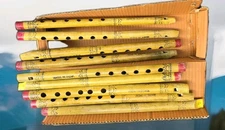 9 Indian Bamboo Wood Flute Whistles Traditional Hand Carved Woodwind