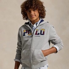 Polo Ralph Lauren Fleece Hoodie Boy's L 14-16 Gray Logo Long Sleeve Full-Zip