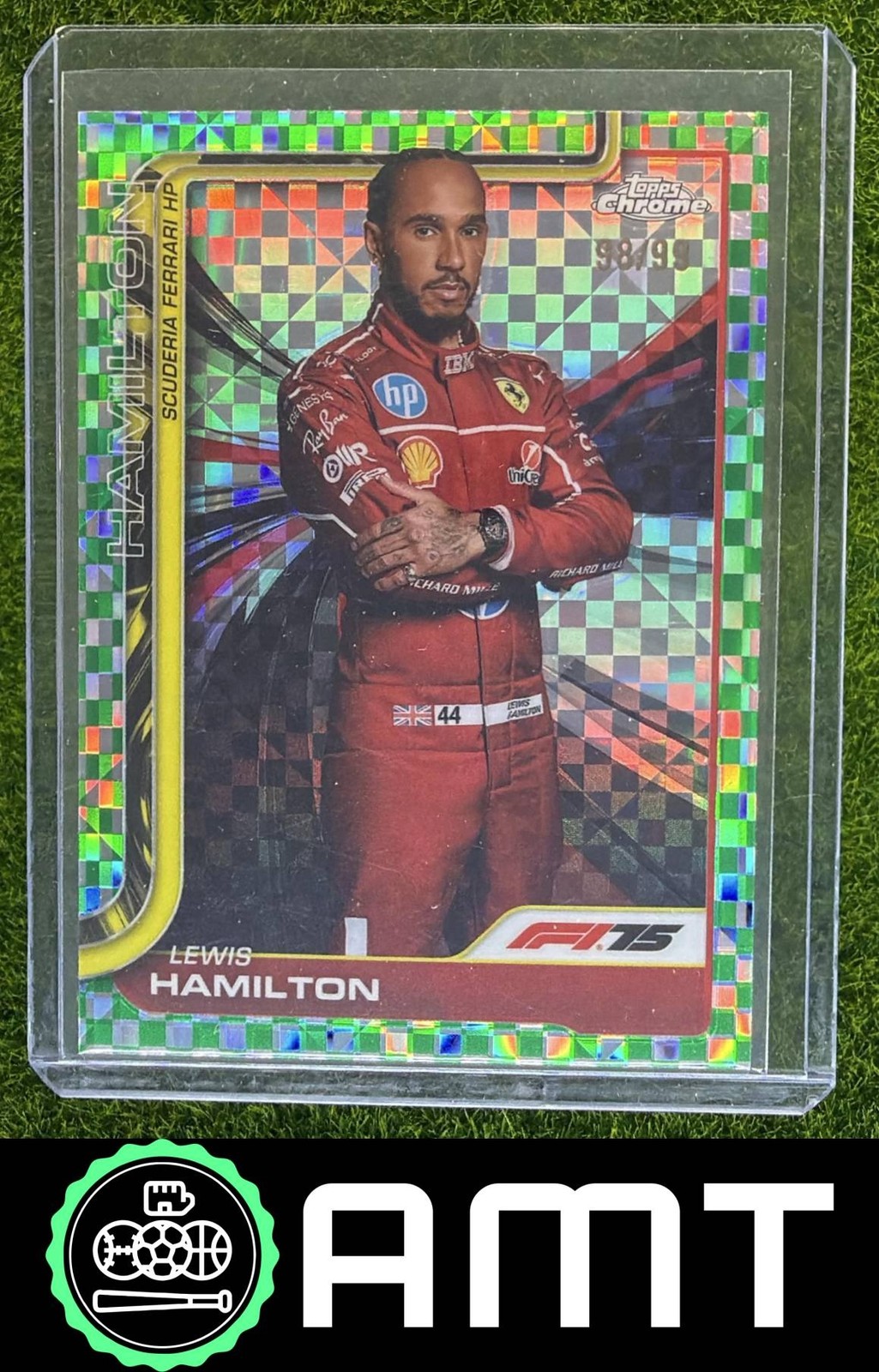 Lewis Hamilton 2025 Topps Chrome Formula 1 Green Checker Flag Refractor 98/99 #4