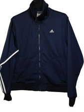 Adidas Vintage Track Jacket Men XL Blue 3 White Strips Mock Full Zip
