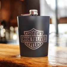 Motor Ride to Live Cycles 8 oz. Stainless Steel Hip Flask - Biker Pocket Flask