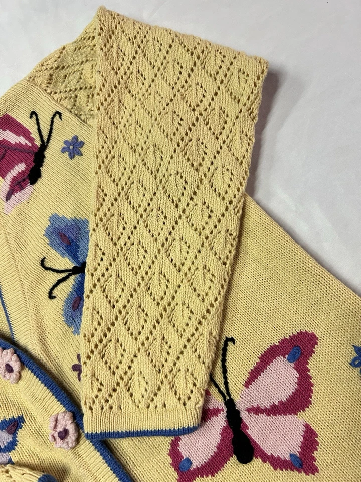 Storybook Knits Butterfly Flowers Cardigan Sweater Womens S Cottage Nature Fairy - Image 2 of 4