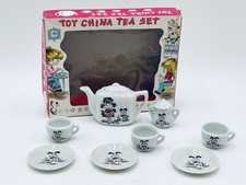 Vtg Miniature Childs Toy Doll House Porcelain Tea Set 10pc Cartoon Dog  Girl