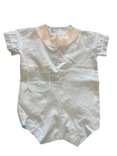 Vintage Easter Baby Boys Romper Baby Blue Bunny Pocket 6-12 Months