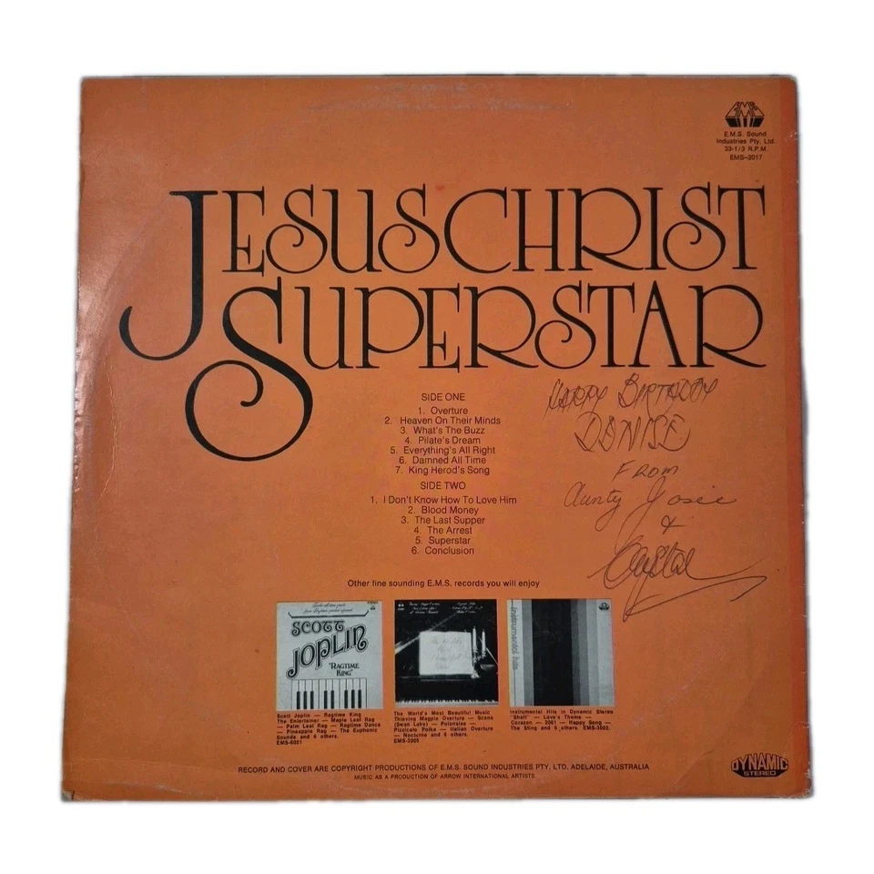 JESUS CHRIST SUPERSTAR 'The Rock Opera' 12" Vinyl LP Record AUST. PRESSING, EMS - Image 2 of 4