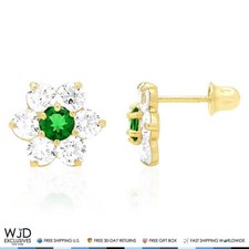 14K Yellow Gold 2Ct CZ  Birthstones Flower Stud Earrings 10mm