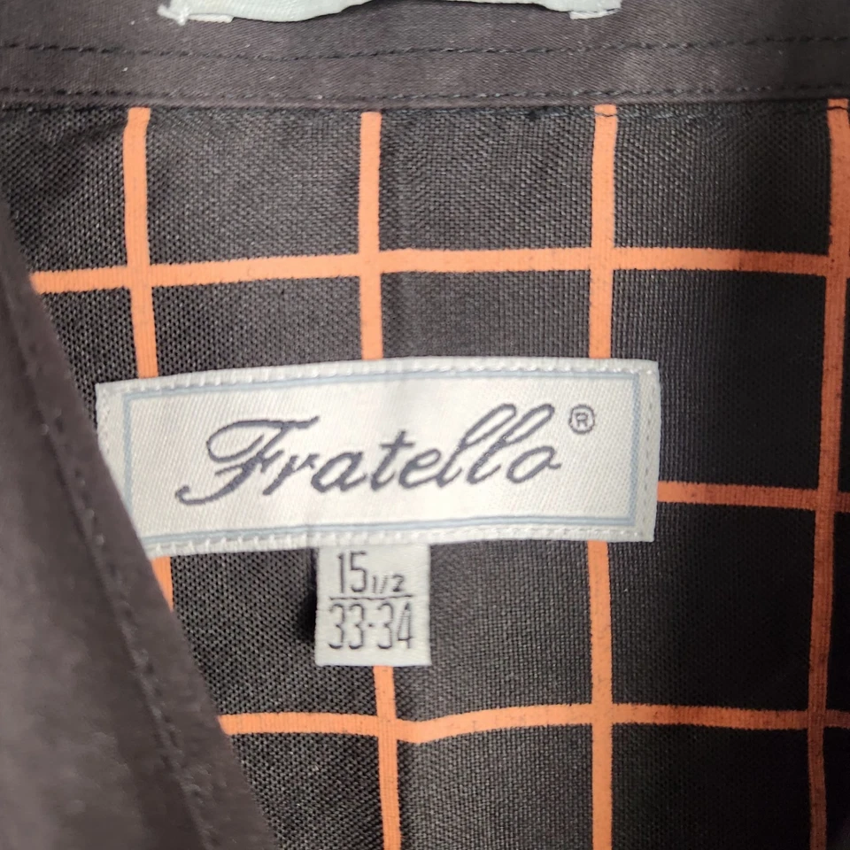 Camisa masculina Fratello 15.5 33-34 marrom laranja grade punho francês - Imagem 3 de 4