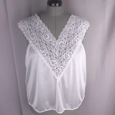 Womens Top 2XL White Satin Lace Cami Lingerie Slip USA Soft Clean Girl