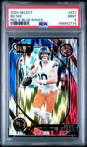 2024 Panini Select Bo Nix Red Blue Shock #221 RC PSA 9