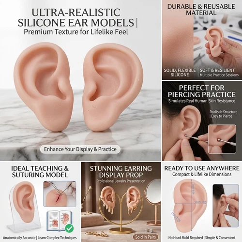 Silicone Ear Model 1 Pair Soft Ear Model, Human Ear Model Flexible Fake Ear S... image 9