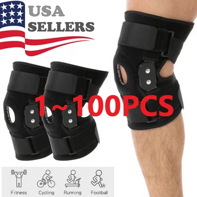 Hinged Knee Brace Compression Sleeve Joint Support Open Patella Stabilizer Wrap - Image 1 of 4