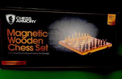 Chess Armory 15'' Magnetic Wooden Chess Set Foldable Board with Storage, Brown